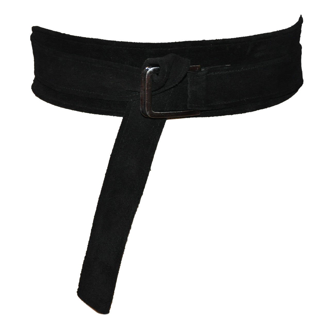 Yves Saint Laurent - Ceinture portefeuille en daim noir à double épaisseur