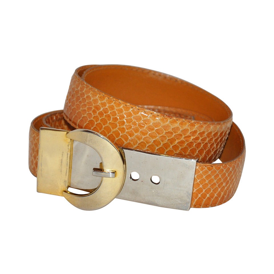 Christian Dior Mustard Yellow Snakeskin with Gold Hardware Adjustable Belt For Sale