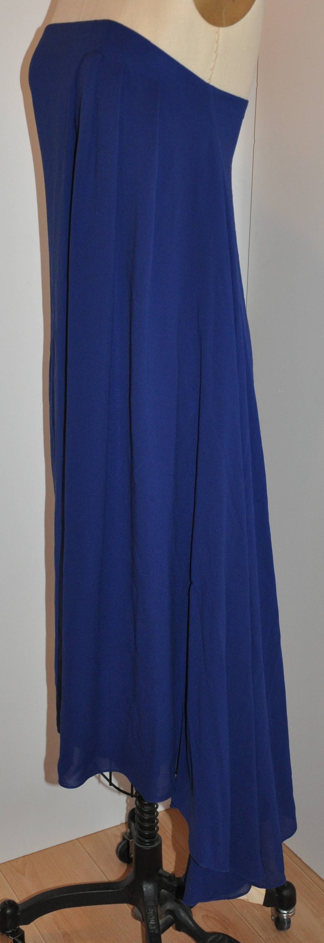 Purple Jil Sander Bold Blue Fully Lined Silk Crepe Strapless Cocktail Dress For Sale
