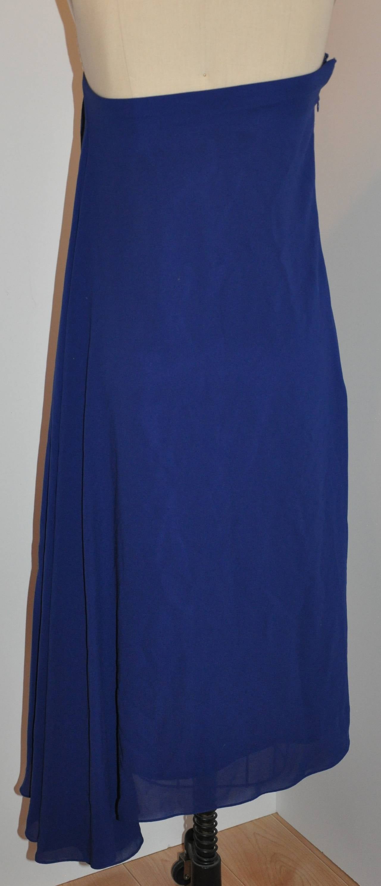 Jil Sander Bold Blue Fully Lined Silk Crepe Strapless Cocktail Dress In Excellent Condition For Sale In New York, NY