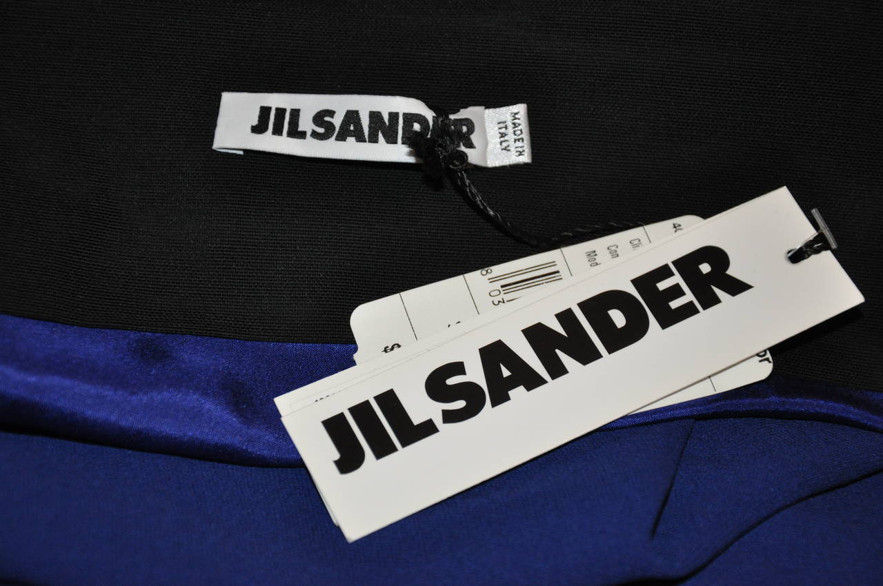 Women's Jil Sander Bold Blue Fully Lined Silk Crepe Strapless Cocktail Dress For Sale
