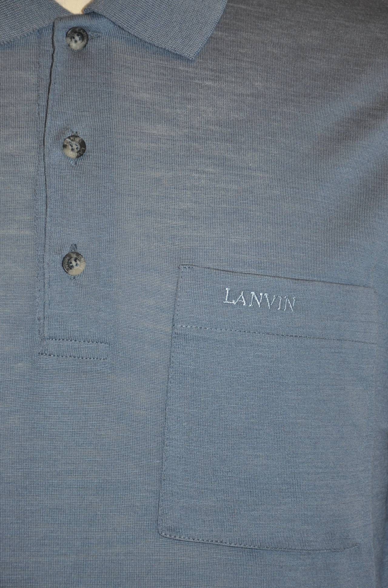 Gray Lanvin Men's Superfine Merino Wool Blue Three Button-Front Pullover