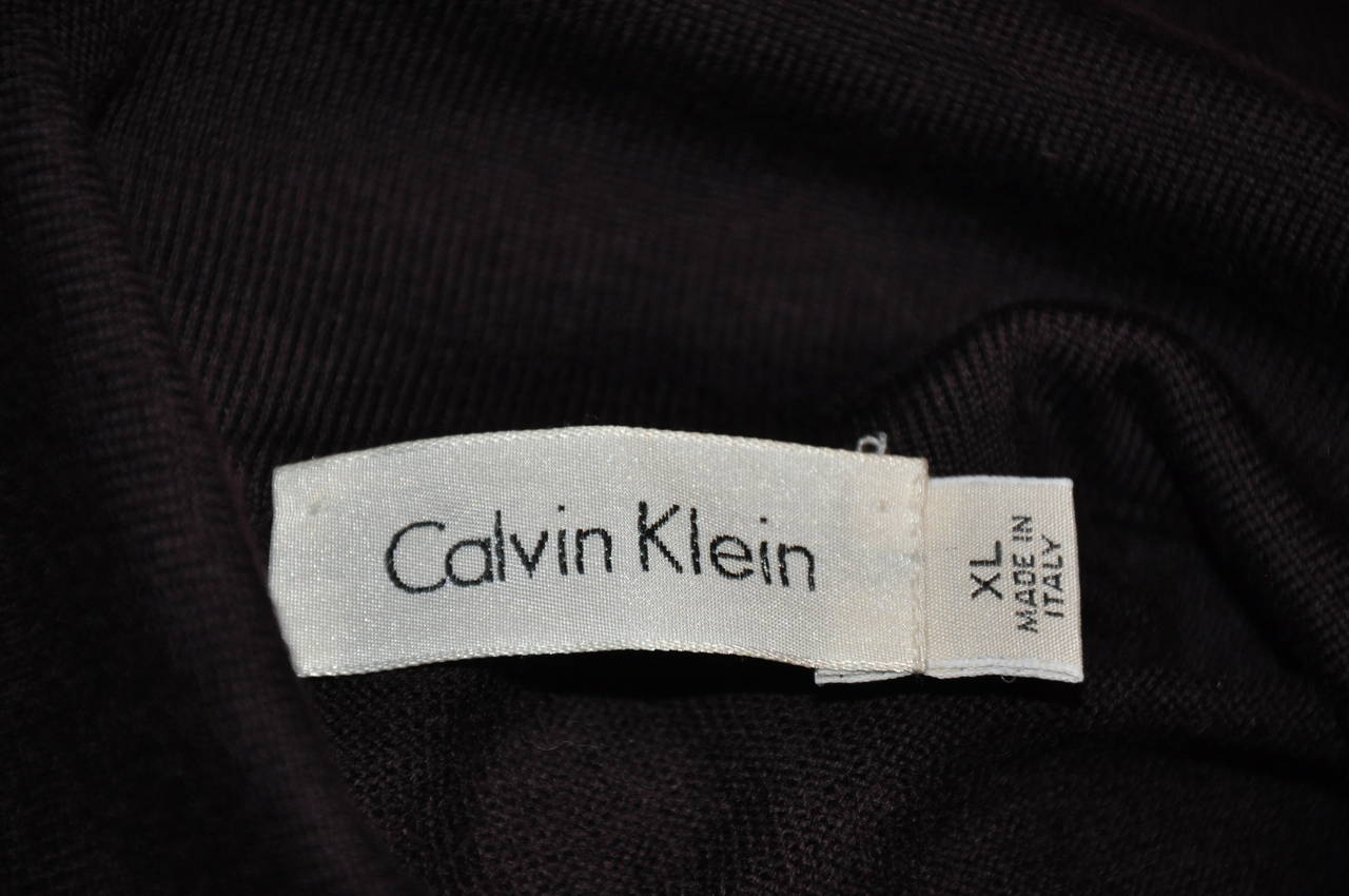 Black Calvin Klein Men's Coco-Brown Superfine Merino Wool Pullover