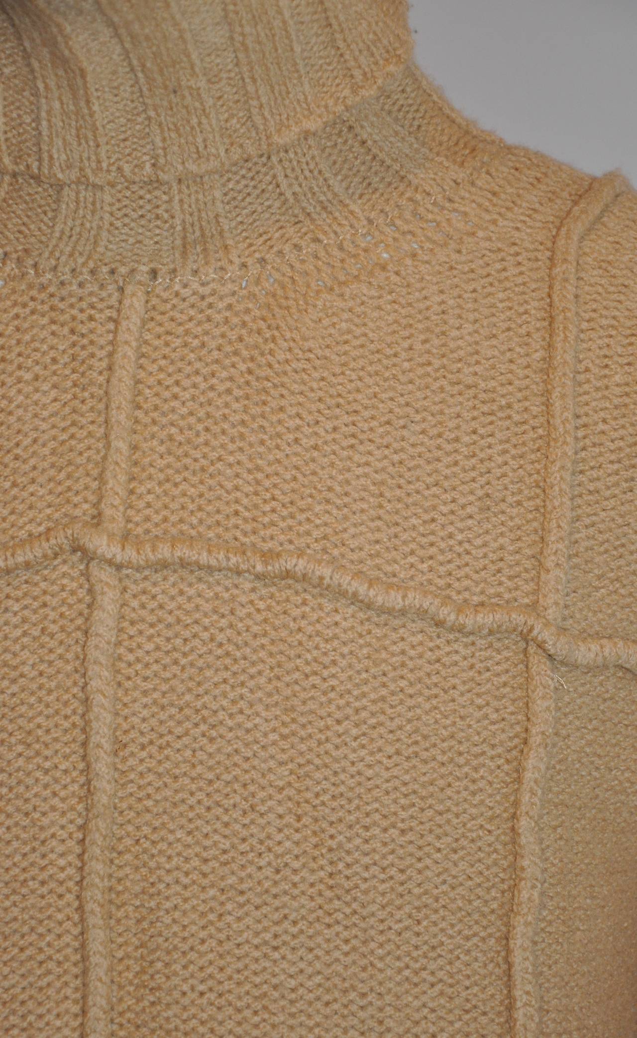 Issey Miyake Men's Tan "Patchwork" Turtleneck Pullover