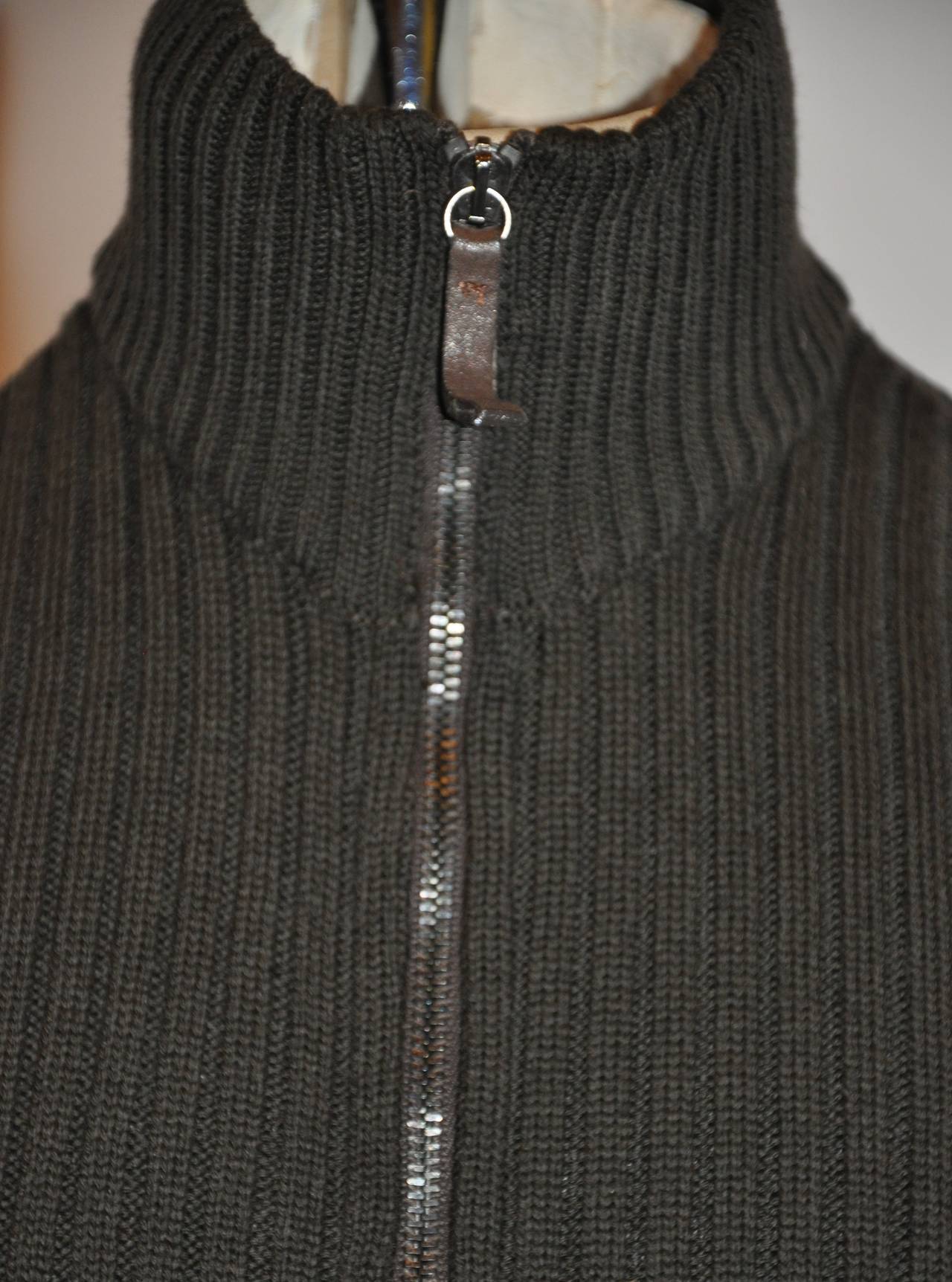 Granfranco Ferre Men's Olive Green Double Zippered Sweater at 1stDibs