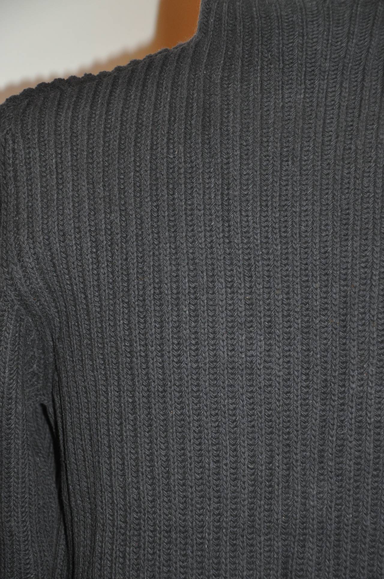 Prada Men's High-Neck Black Ribbed Cashmere Blend Pullover In Excellent Condition In New York, NY