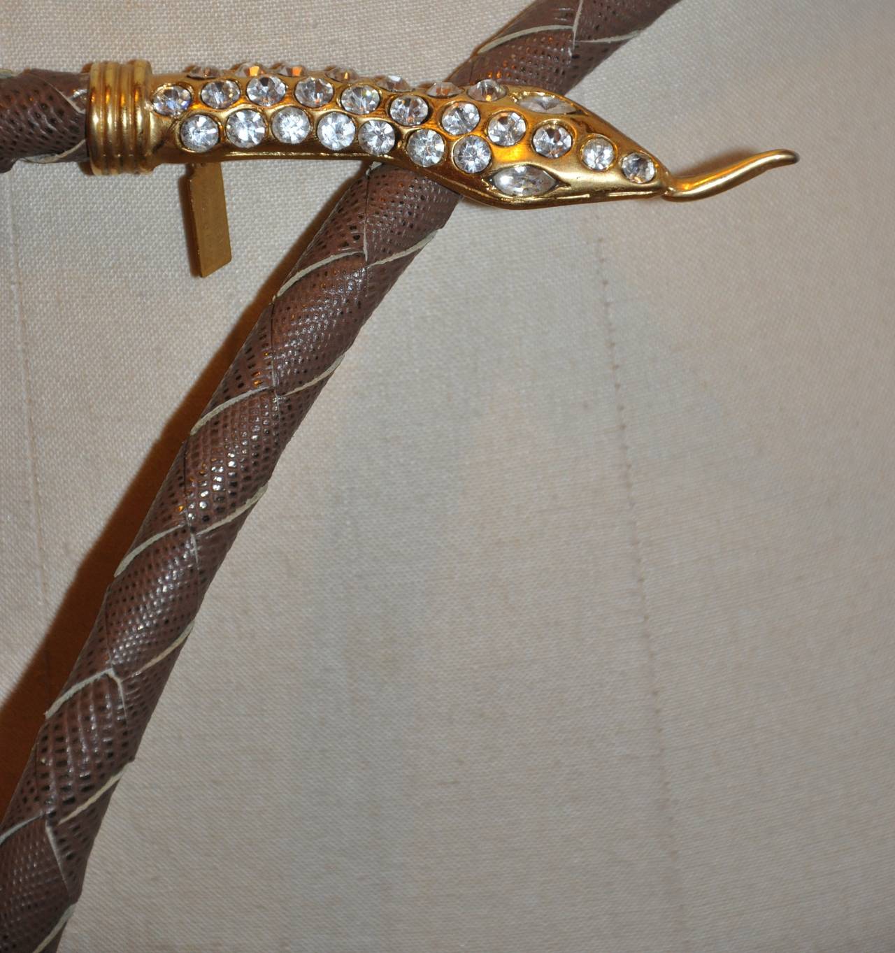 Brown U. Correani Rhinestone Snake Accented with Woven Leather Belt For Sale