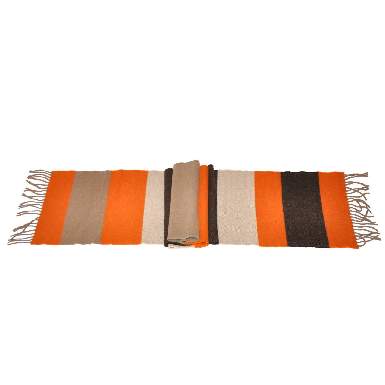 Echarpe à rayures multicolores avec frange en cachemire 2 plis en vente