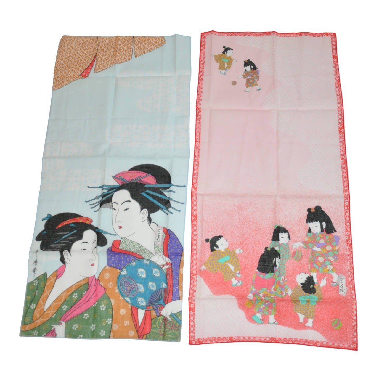 "Set of Two" Japanese Print Cotton Prints For Sale at 1stDibs