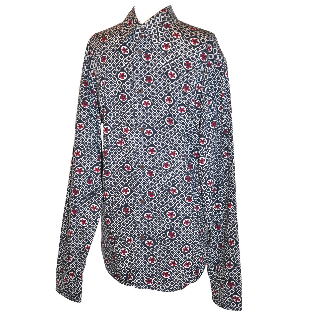 Camisa Moschino de algodón azul marino/rojo/blanco para hombre