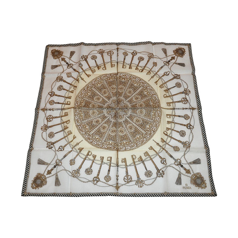 Fendi 100% Switerland Cotton "Vintage Keys" Handkerchief For Sale