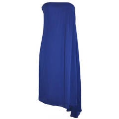 Vintage Jil Sander Bold Blue Fully Lined Silk Crepe Strapless Cocktail Dress