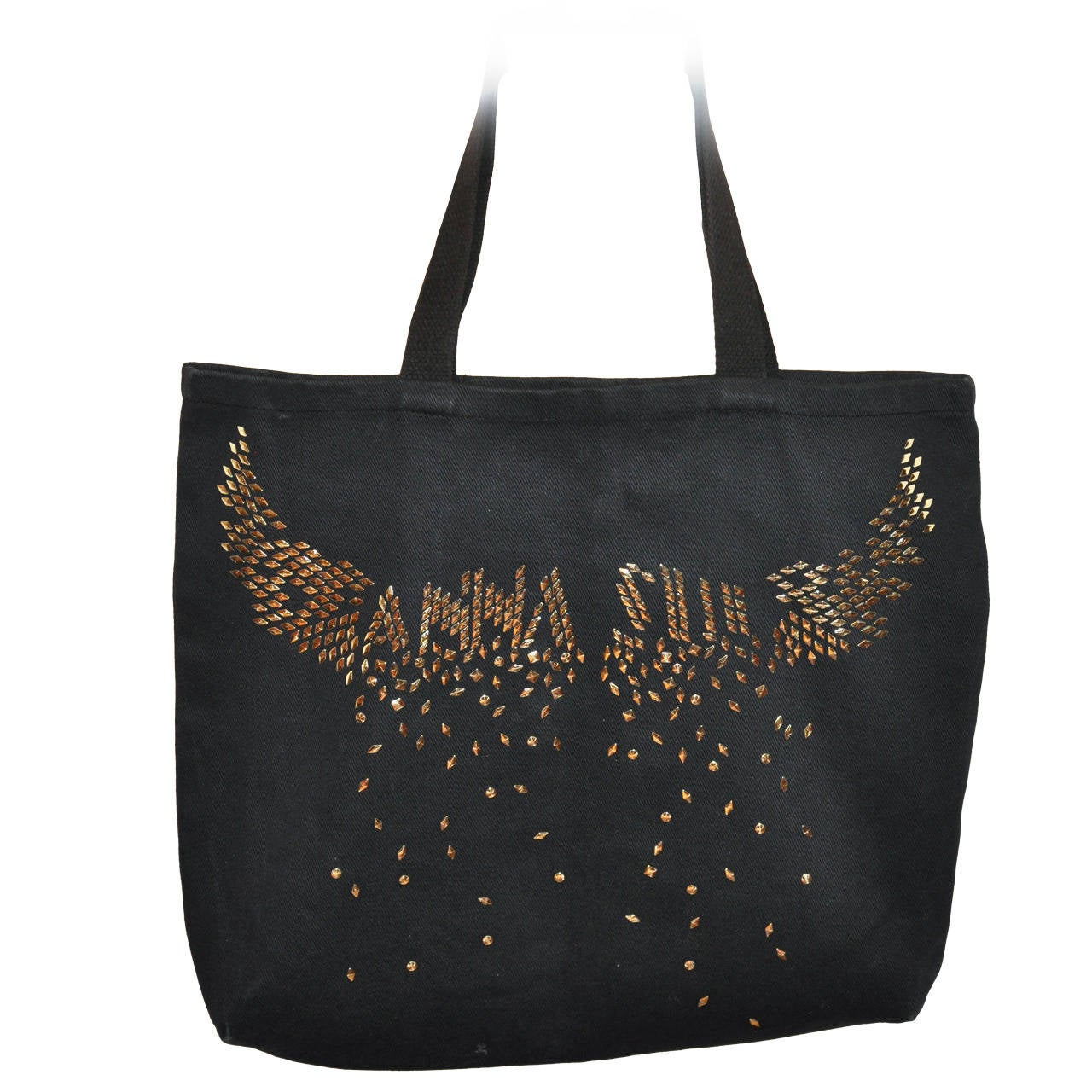 Anna Siu Black Canvas with Gold Hardware Studs Tote For Sale