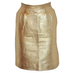 Metallic Gold Calfskin Fully Lined Pencil Skirt