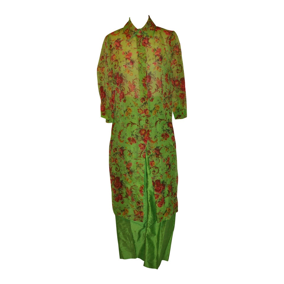 Dolce & Gabbana Bold Floral Two-Piece Silk Pant Ensemble For Sale