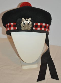 "Tyneside Scottish" Wool Checkered Pom Pom Hat with Silk Ribbon