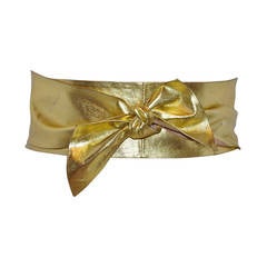 Metallic Gold Lambskin Leather Wrap Belt