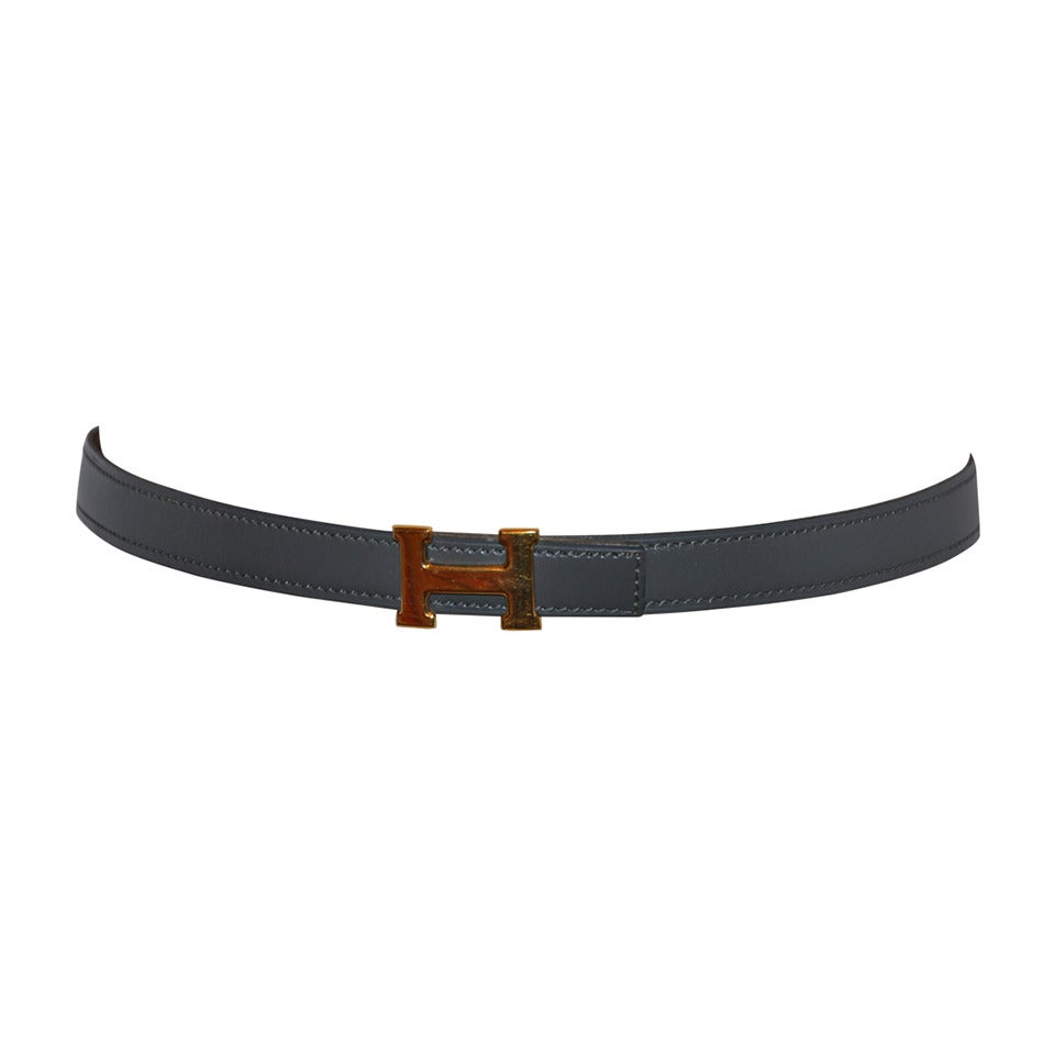 Hermes Signature "H" Gray Calfskin Belt For Sale