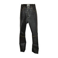 Jean Paul Gaultier Men's Detailed Black Leather Five-Pocket Jeans 6