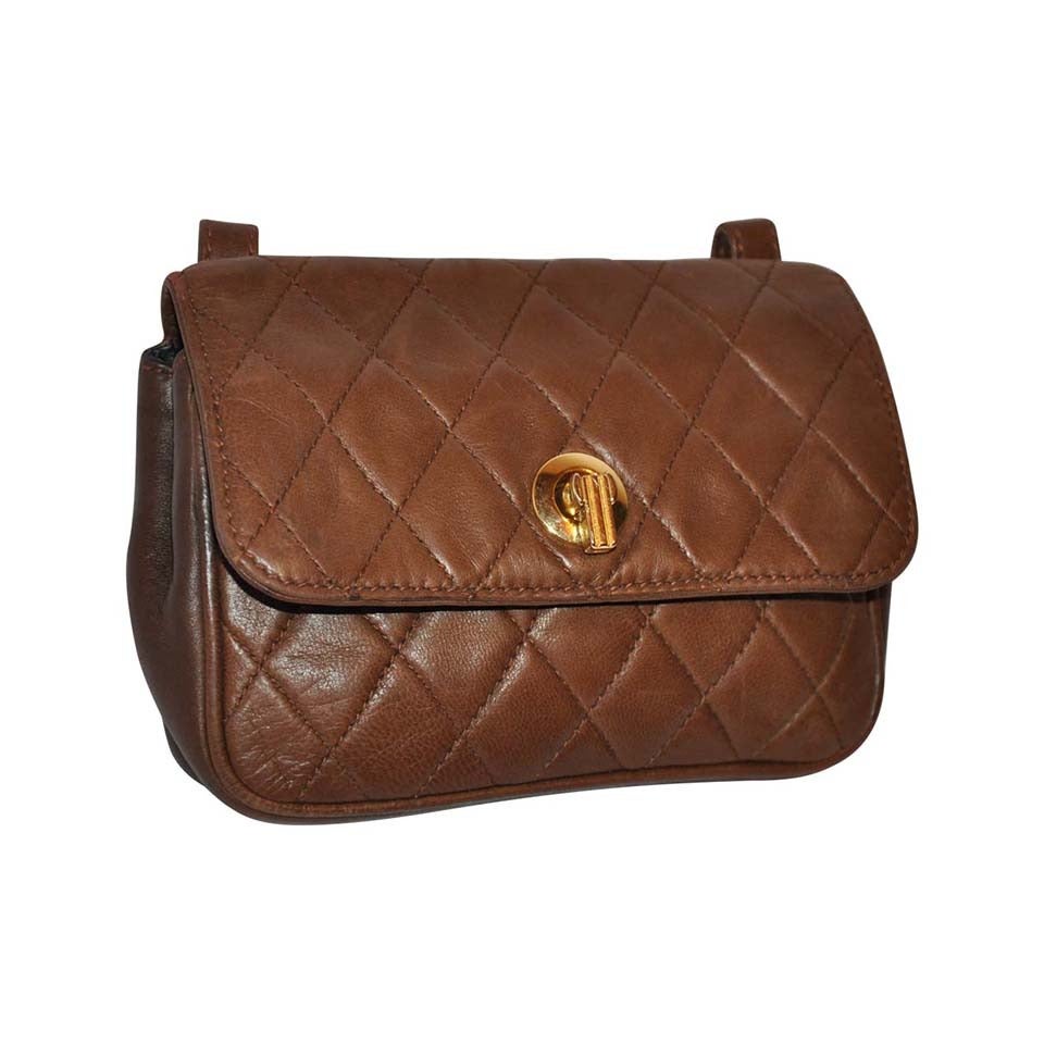 Leather School Taupe "Chanel-Style" Quilted Lambskin Belt Pouch For Sale