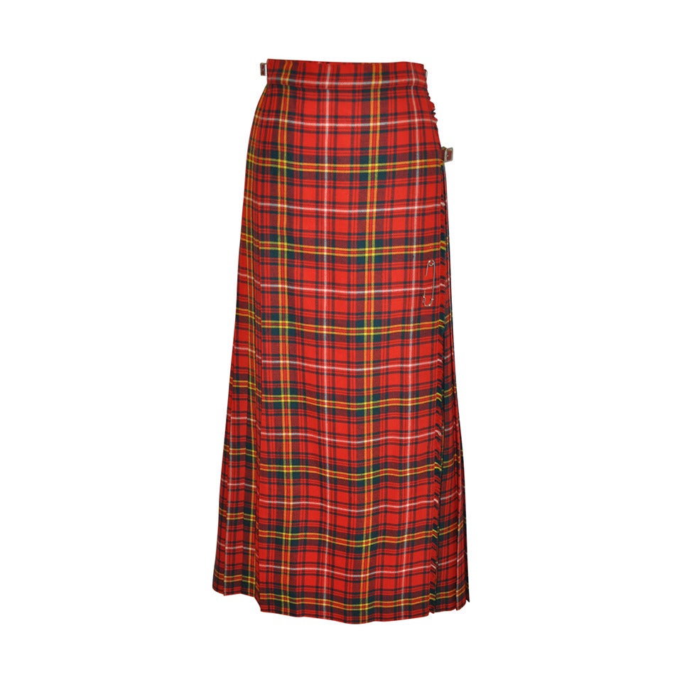 L.S. Ayres & Co Bold Red Plaid Maxi Wrap Skirt