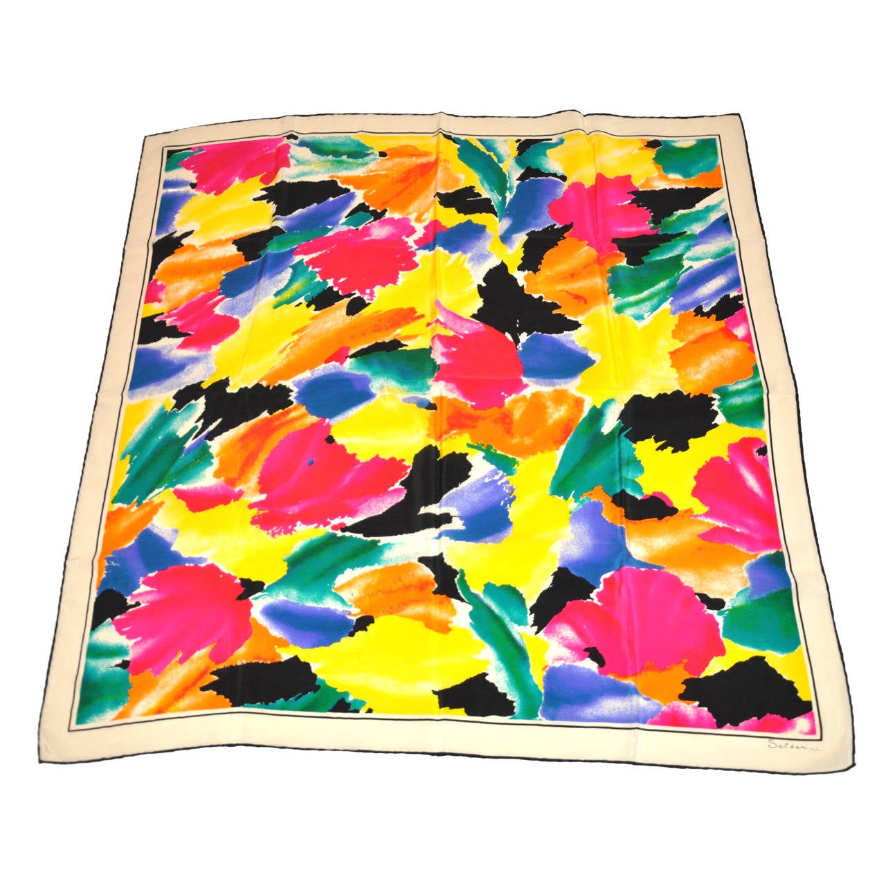 Saldariui Bold Multicolor Silk Scarf with Hand-Rolled Edges For Sale