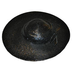Adolfo Wide Brim Polished Black Straw with "Bow" Hat 1