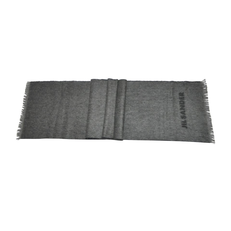 Jil Sander Charcoal Gray & Black with Fringe Cashmere Blend Scarf For Sale