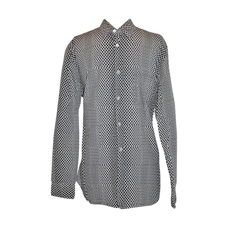 Comme des Garcon White with Black Multi-Sized Dots Men's Shirt For Sale