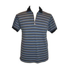 Vintage Yves Saint Laurent Men's "Shades of Blues" Stripe Zipper-Front Pullover
