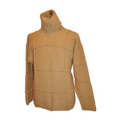 Retro Issey Miyake Men's Tan "Patchwork" Turtleneck Pullover