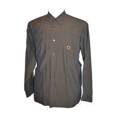 Comme des Garcons Men's Olive Green with Embroidered Patch Pocket Shirt