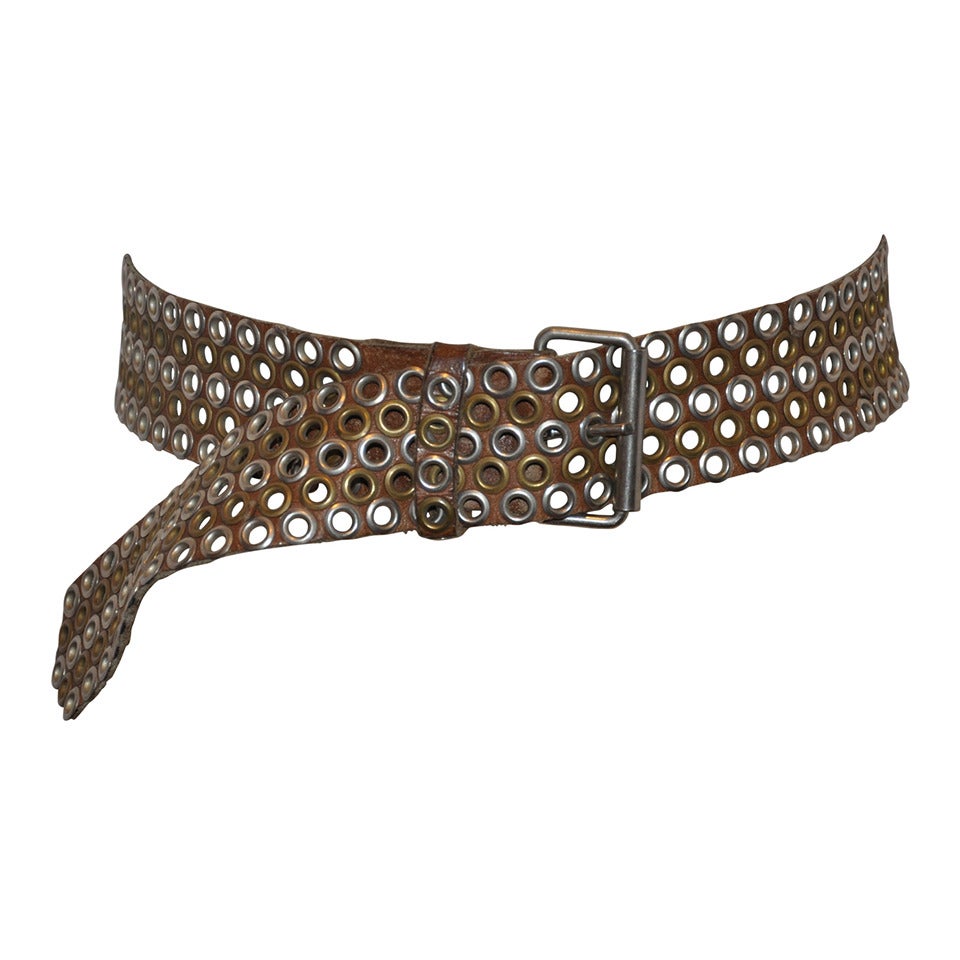Cintura in pelle tan con inserti in argento e oro