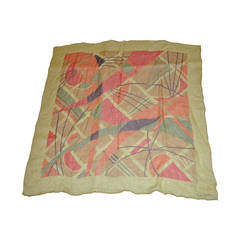 Pierre Cardin Bold Abstract Silk Chiffon Scarf with Hand-Rolled Edges