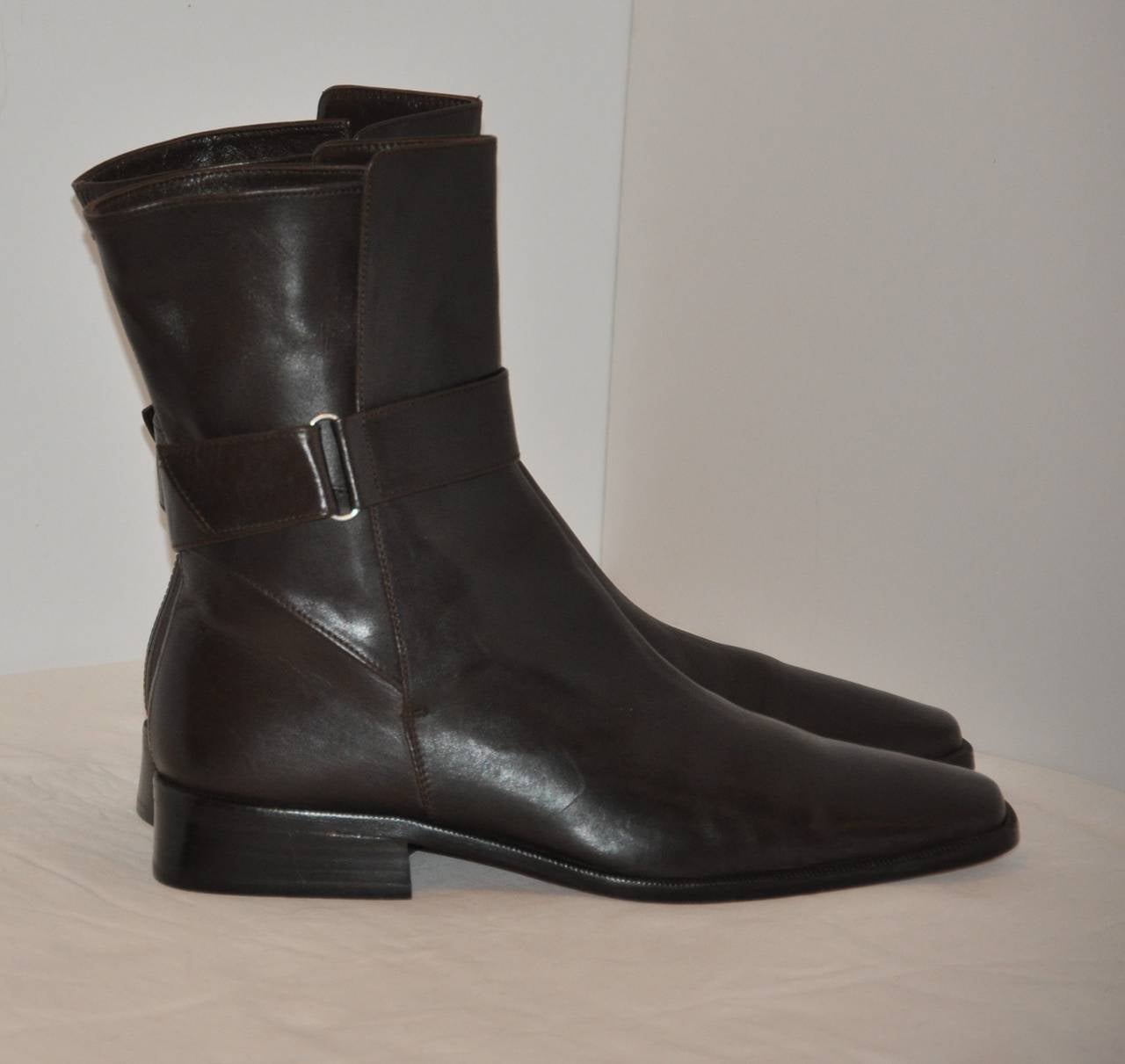 Jil Sander Black Calfskin Wrap-Around Boots For Sale at 1stDibs