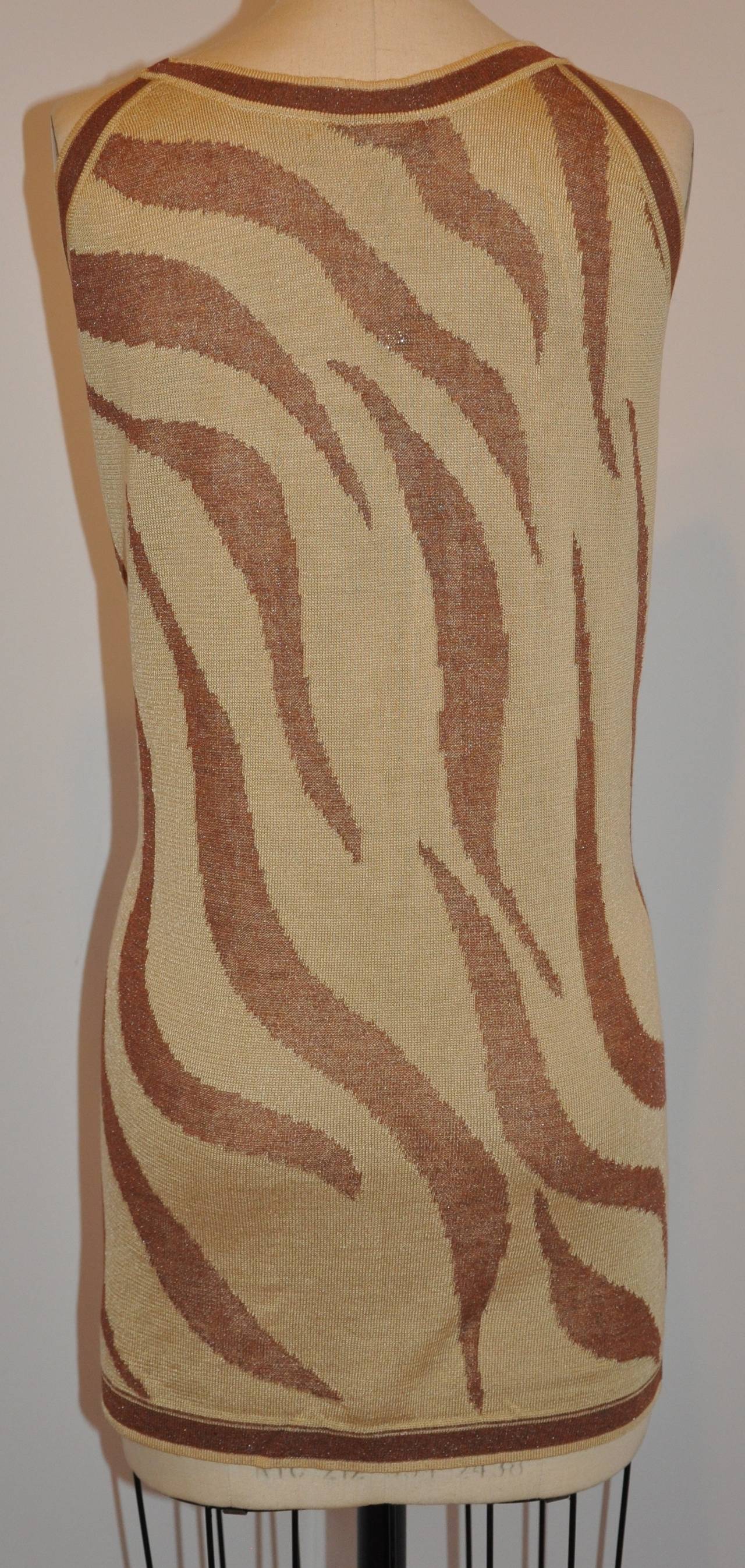 Bella Donna Tan & Brown Gold Lame Accent Sleeveless Tunic