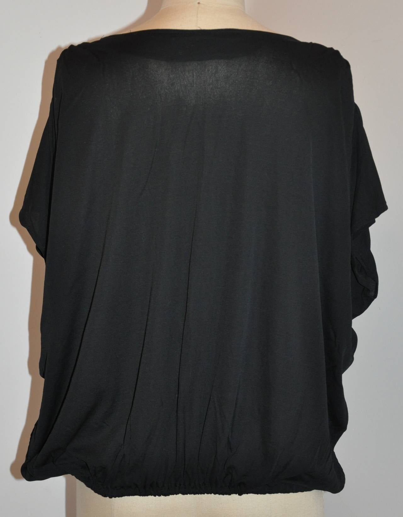 Colecchio Black Silk Jersey Boat-Neck Pullover In Good Condition For Sale In New York, NY