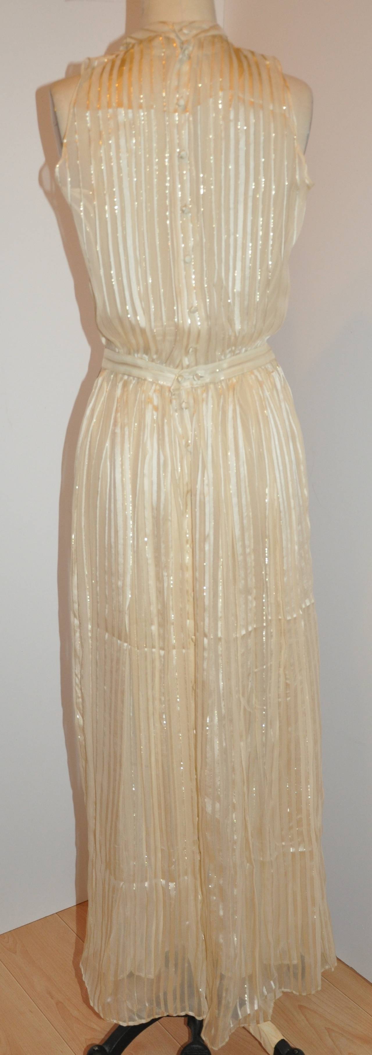 Women's Norman Norell Crepe de Chine, Chiffon and Gold Lame Stripe Evening Dress