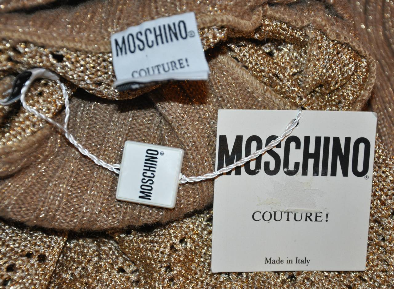 Moschino 'Couture' Tan Merino Wool /Metallic Gold Lame Woven Pullover ...