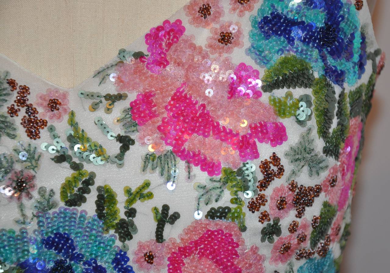 Shanghai Tang Multicolored Multi-Sequin & Beaded Floral Evening Top
