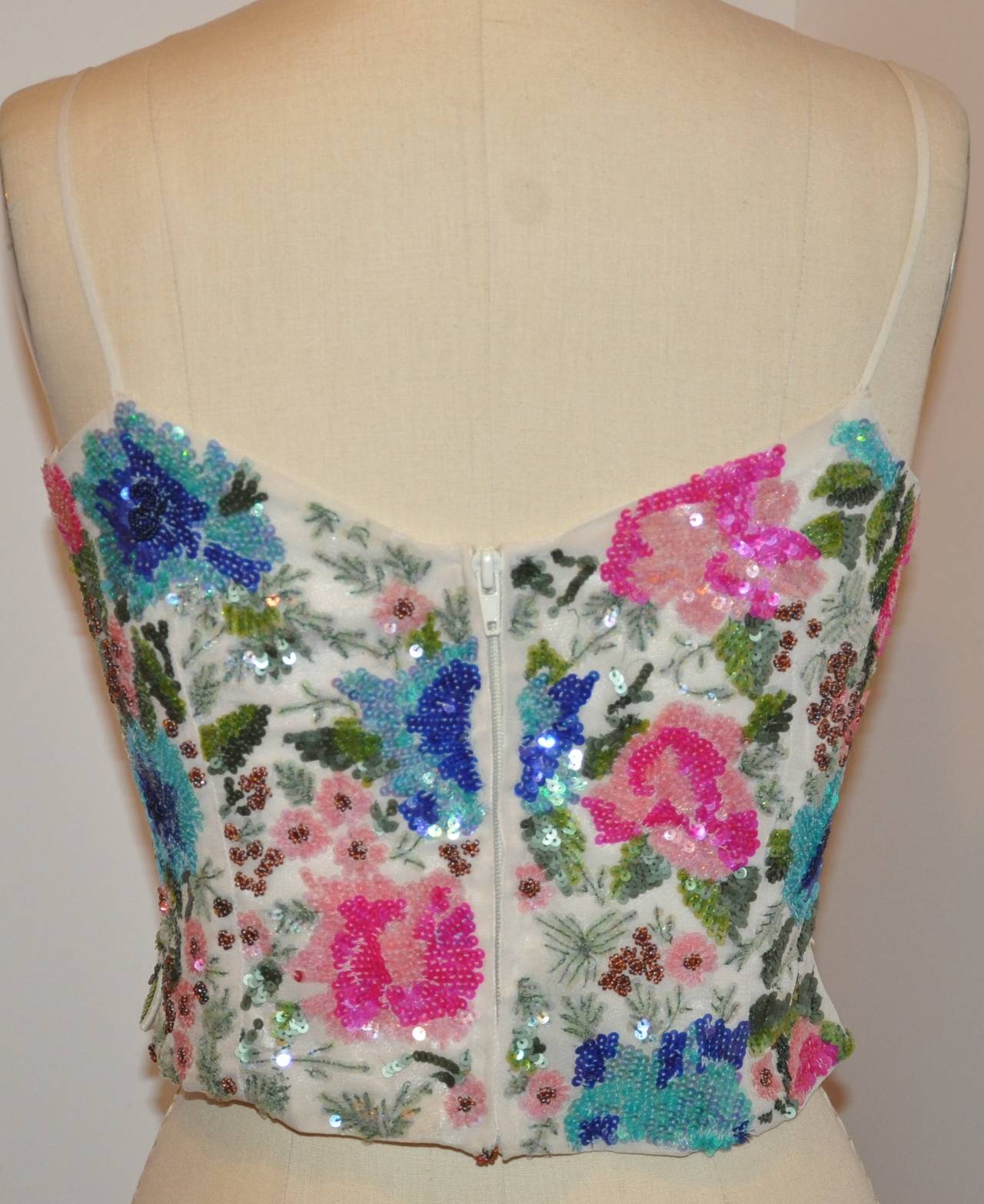Shanghai Tang Multicolored Multi-Sequin & Beaded Floral Evening Top 1