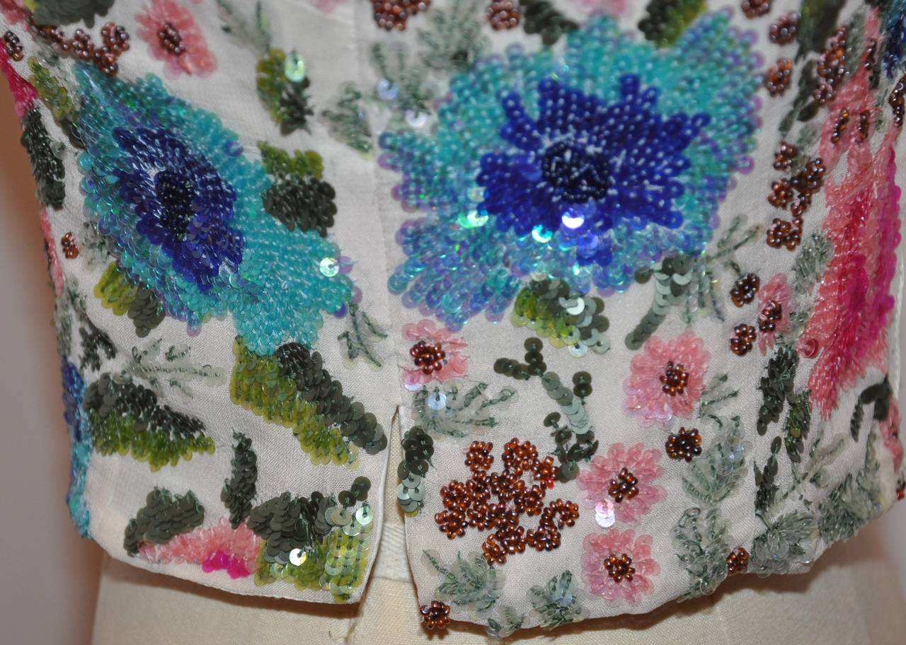 Shanghai Tang Multicolored Multi-Sequin & Beaded Floral Evening Top 2