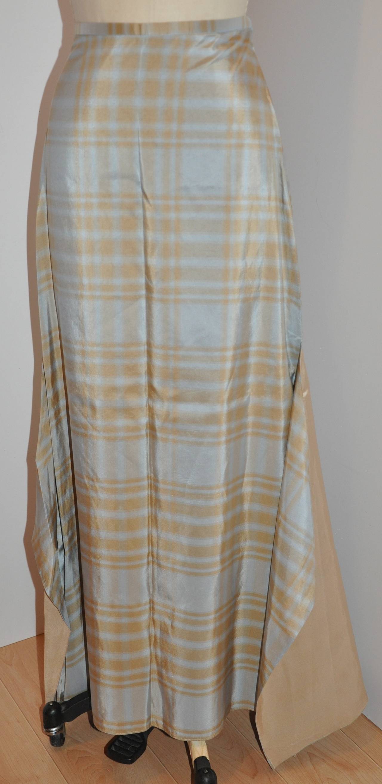 Beige Nicolas Villalba 'Couture' Tan & Powder Blue Fully Lined Maxi Skirt