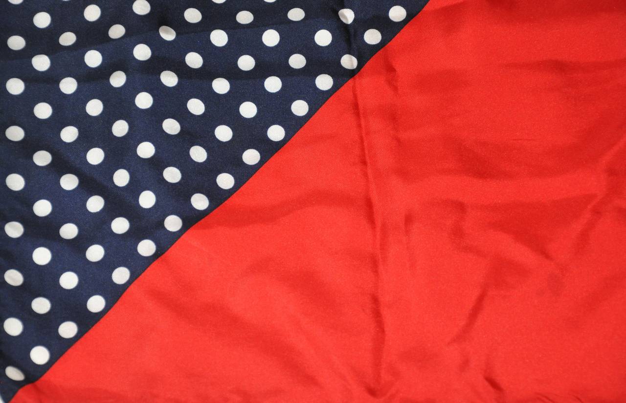 Jeannene Bashey Bold Red and Navy Polka Dot Silk Scarf In Good Condition For Sale In New York, NY
