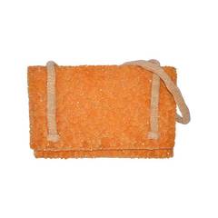Vintage Saks Fifth Avenue Bold Tangerine Hand-Sequin with Micro Seed Handbag