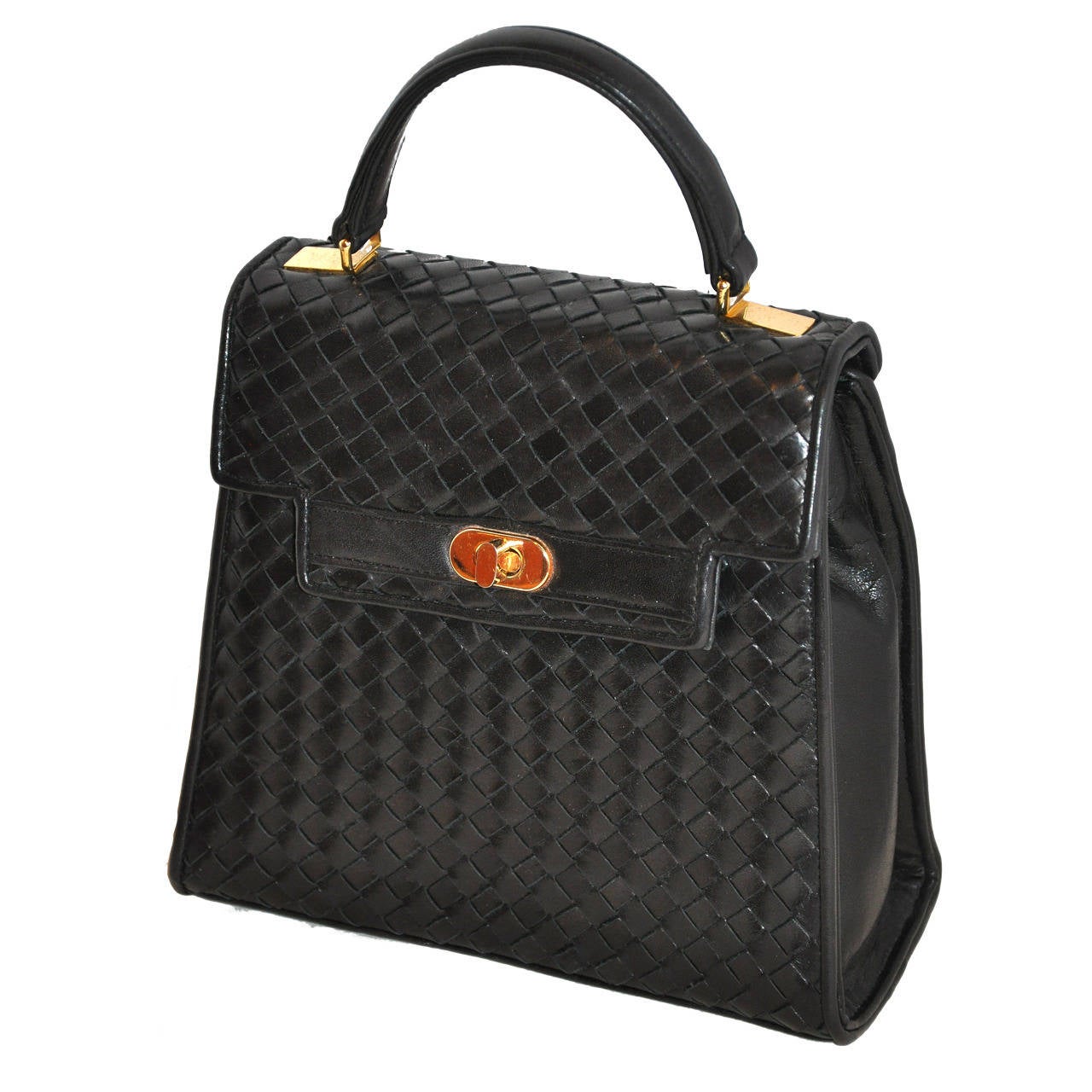 Saks Fifth Avenue Black Lambskin Woven Leather Handbag For Sale