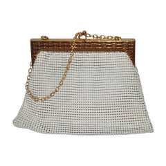 Retro Whiting & Davis White & Gold Mesh with Textured Gold Hardware Handbag