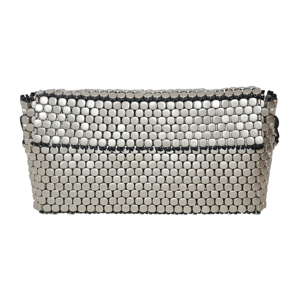 Giorgio Armani Steel Gray Woven with Black Cord Clutch/ Handbag