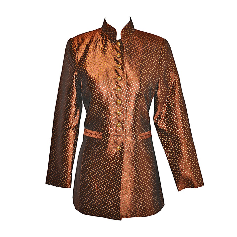 Mirabelle Metallic Bronze with Metallic Gold Lame "Leafs" Button Jacket