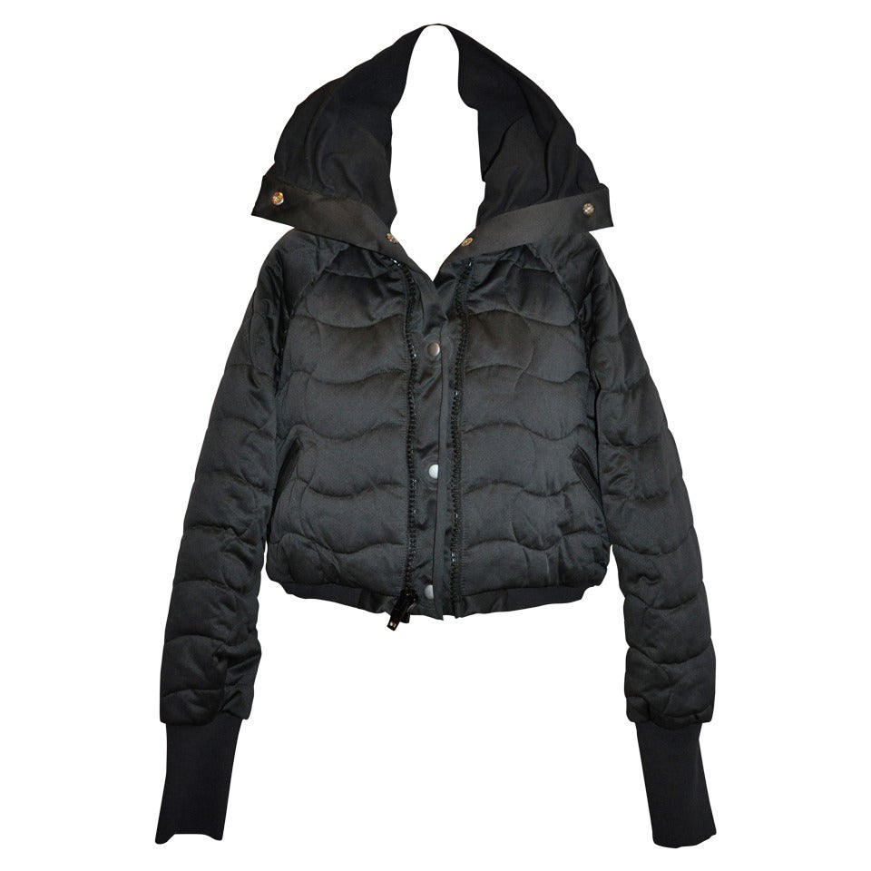 Stella McCartney - Giacca nera con collo alto, trapuntata e cropped puffer con chiusura a zip